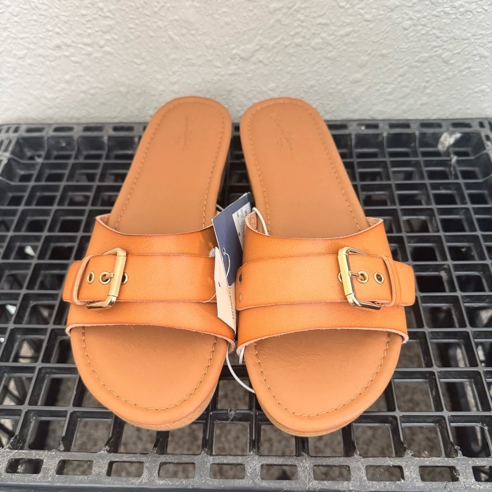 Universal Thread Kora Faux Wood Bottom Sandals in Cognac Sz 8 - Picture 3 of 8
